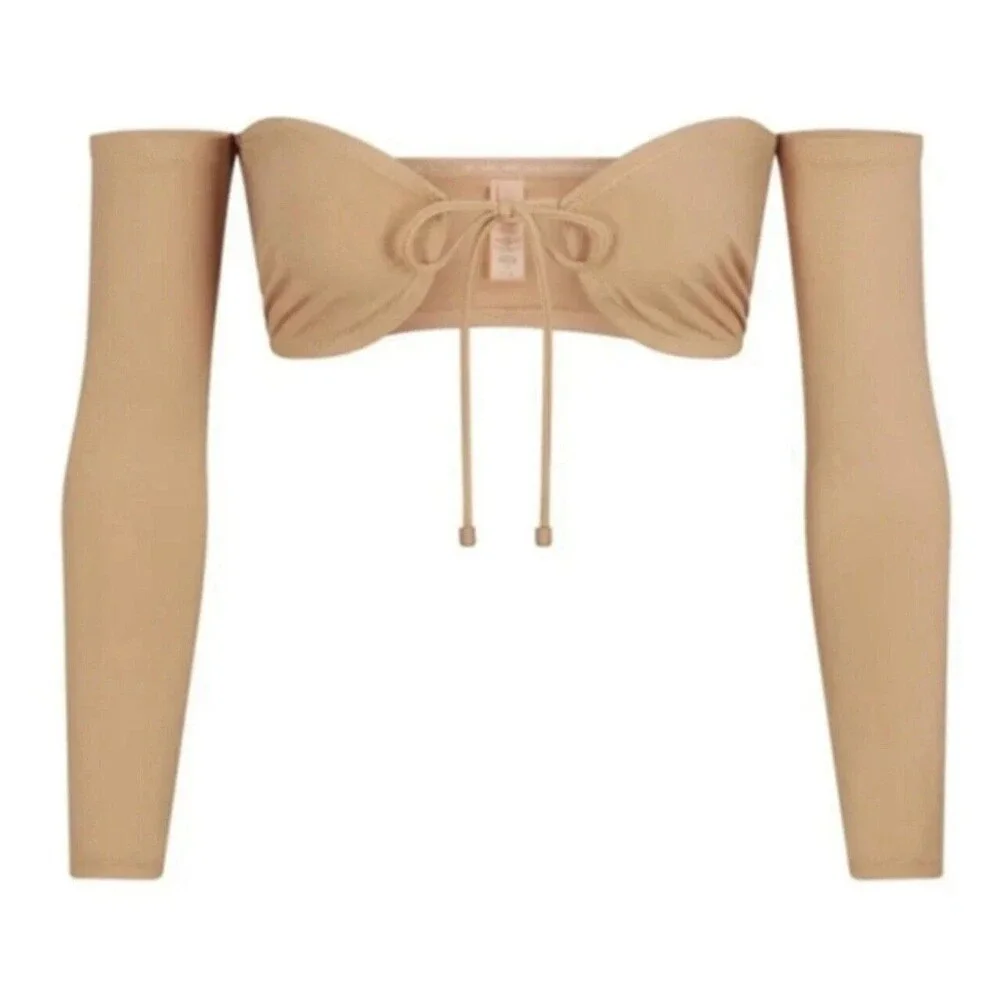 SKIMS Swim Size 3X Long Sleeve Top & Cheeky Tanga Bottom Bikini Set Ochre NEW